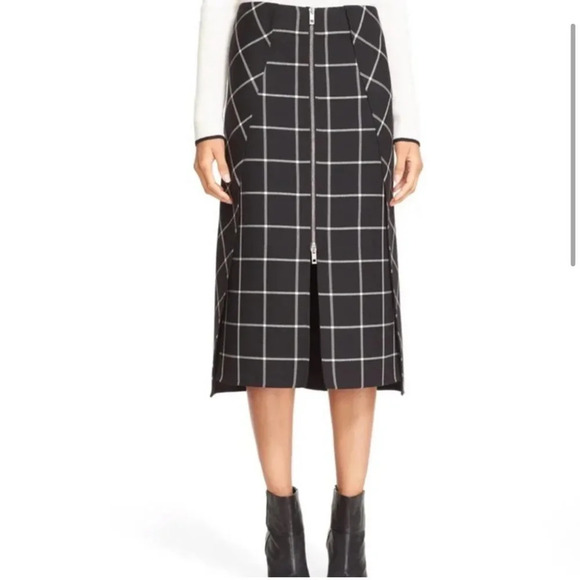 Rag & Bone Windowpane MIDI Skirt 6 Black Front Zipper Sabina - Picture 5 of 13